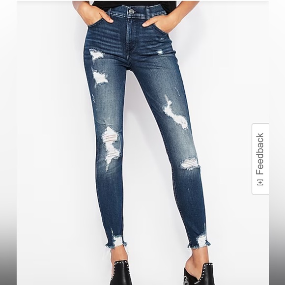 Express High Waisted Denim Perfect Stretch Ripped Ankle Skinny Jeans 4 Regular - Picture 1 of 16
